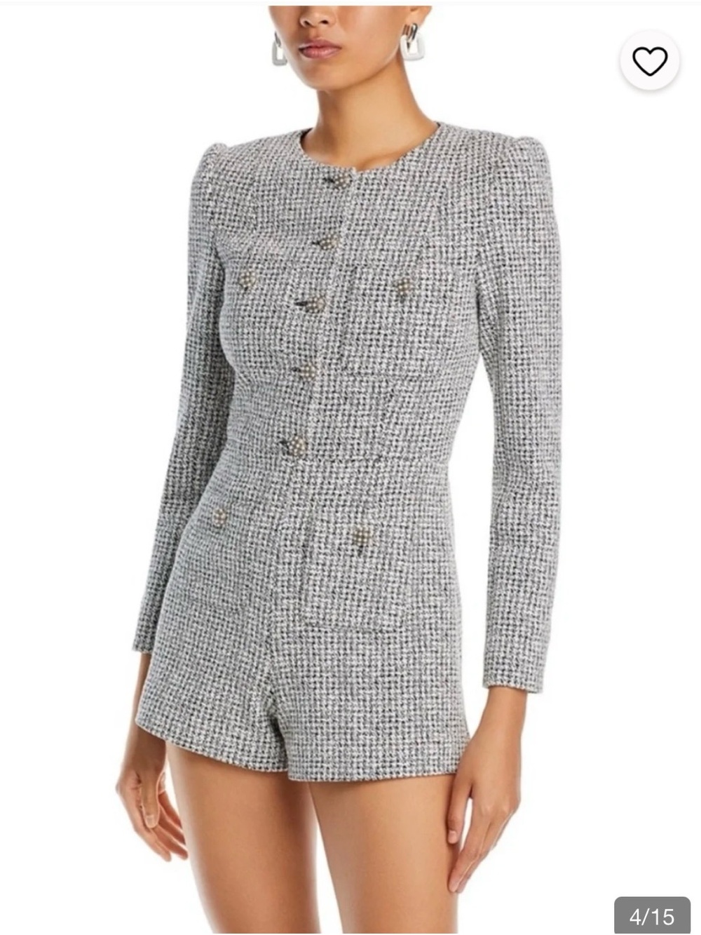 Alice + Olivia Tweed Shiloh Patch Pocket Houndstooth Romper